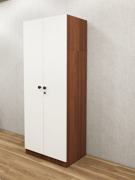 American Walnut & Wool White Finish Wardrobe – Sleek Two Door Storage with Hanging Space