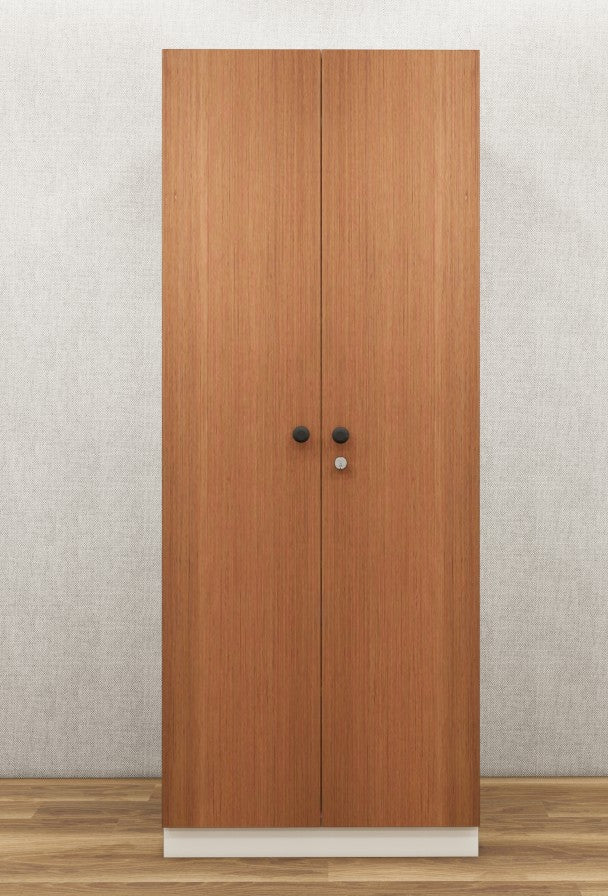 Burma Teak & Wool White Finish Wardrobe – Sleek Two Door Storage with Hanging Space