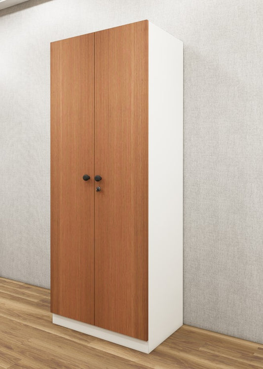 Burma Teak & Wool White Finish Wardrobe – Sleek Two Door Storage with Hanging Space