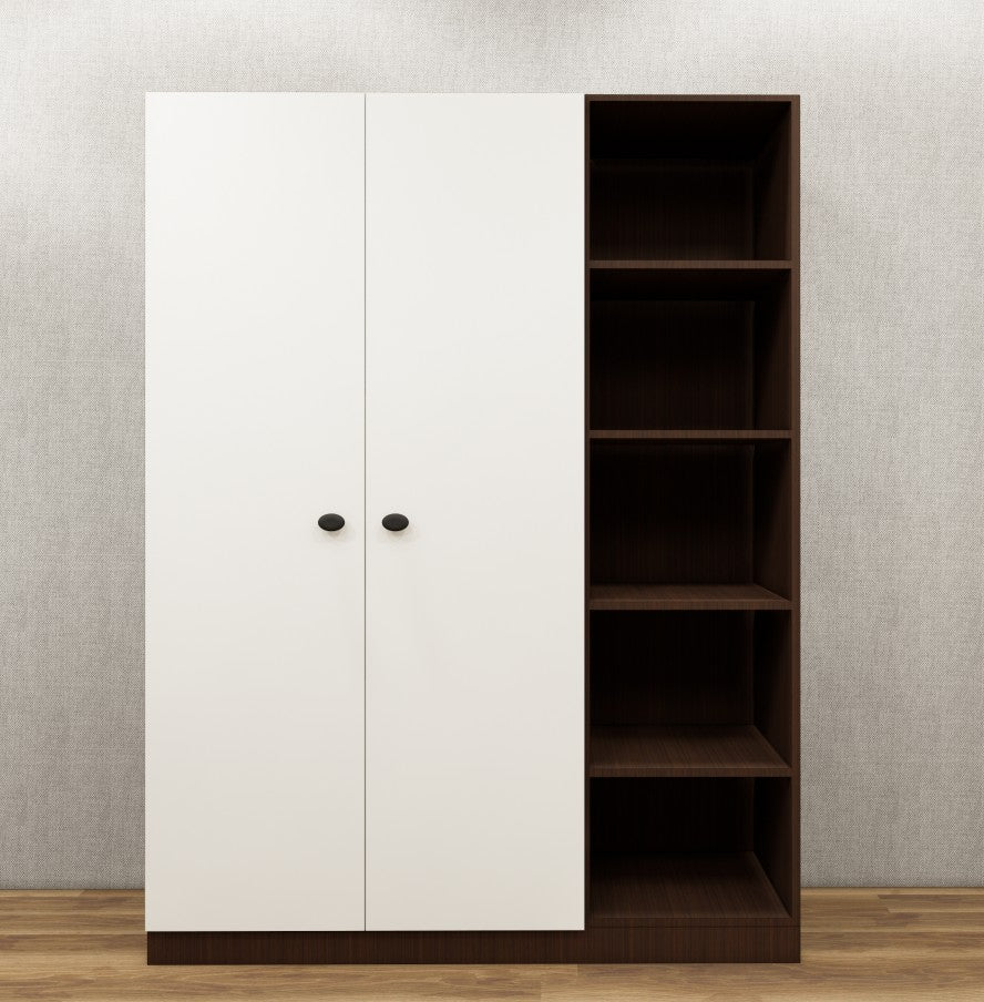 Rich Walnut & Wool White Finish – Stylish 3 Door Unit with Side Open Shelves
