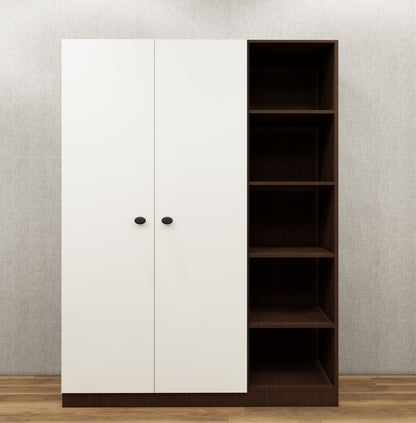 Rich Walnut & Wool White Finish – Stylish 3 Door Unit with Side Open Shelves