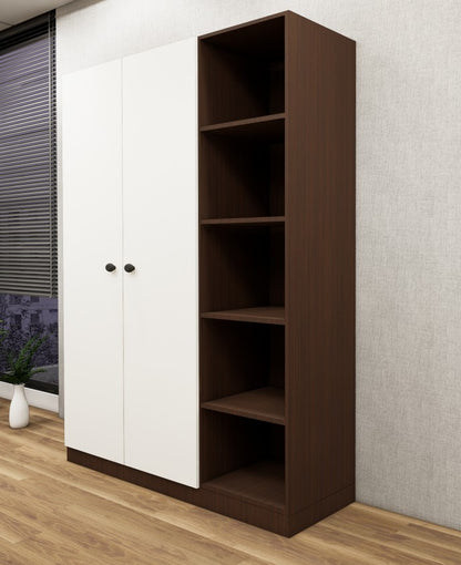 Rich Walnut & Wool White Finish – Stylish 3 Door Unit with Side Open Shelves