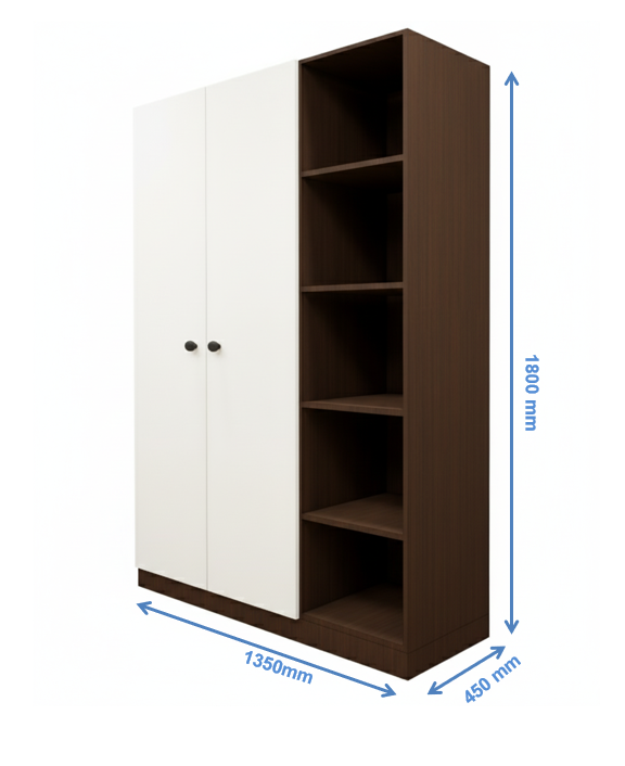 Rich Walnut & Wool White Finish – Stylish 3 Door Unit with Side Open Shelves