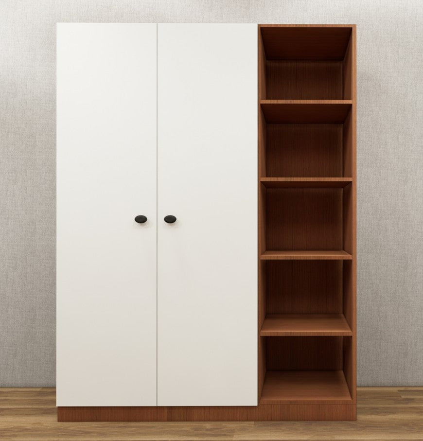 Burma Teak & Wool White Finish – Stylish 3 Door Unit with Side Open Shelves