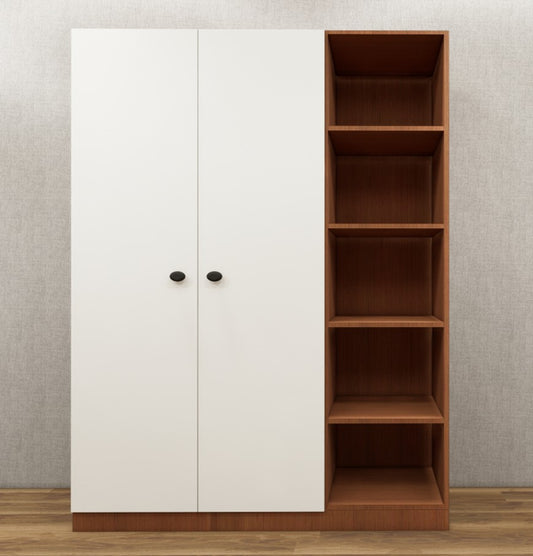 Burma Teak & Wool White Finish – Stylish 3 Door Unit with Side Open Shelves