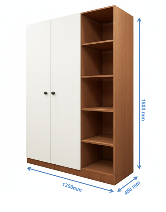 Burma Teak & Wool White Finish – Stylish 3 Door Unit with Side Open Shelves