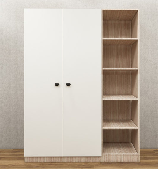 Modern Oak & Wool White Finish – Stylish 3 Door Unit with Side Open Shelves