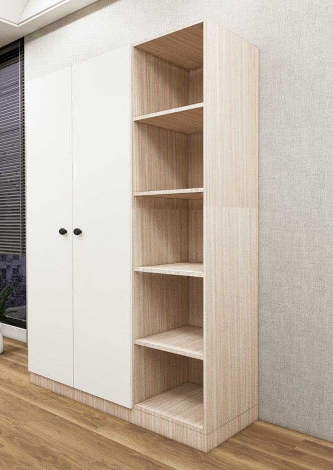 Modern Oak & Wool White Finish – Stylish 3 Door Unit with Side Open Shelves