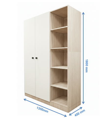 Modern Oak & Wool White Finish – Stylish 3 Door Unit with Side Open Shelves
