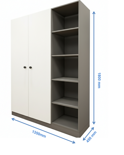 Dust & Wool White Finish – Stylish 3 Door Unit with Side Open Shelves