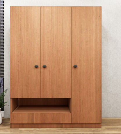 Burma Teak Finish Wardrobe - Stylish 3 Door Design with Bottom Shelf