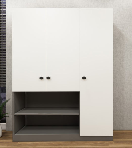 Dust & Wool White Finish 3 Door Wardrobe – Elegant Storage with Open Shelves