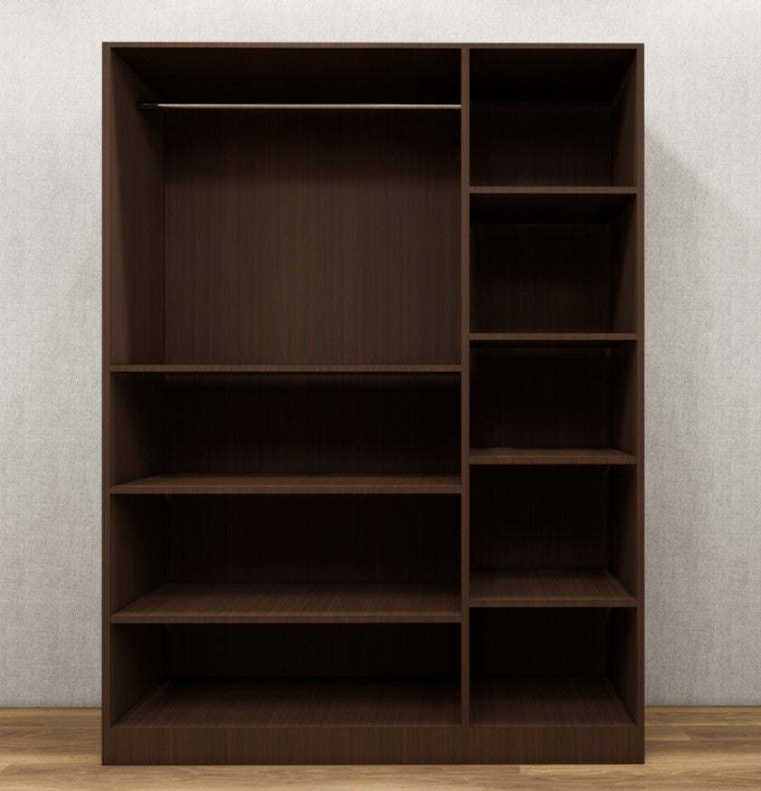 Rich Walnut & Wool White Finish 3 Door Wardrobe – Elegant Storage with Open Shelves