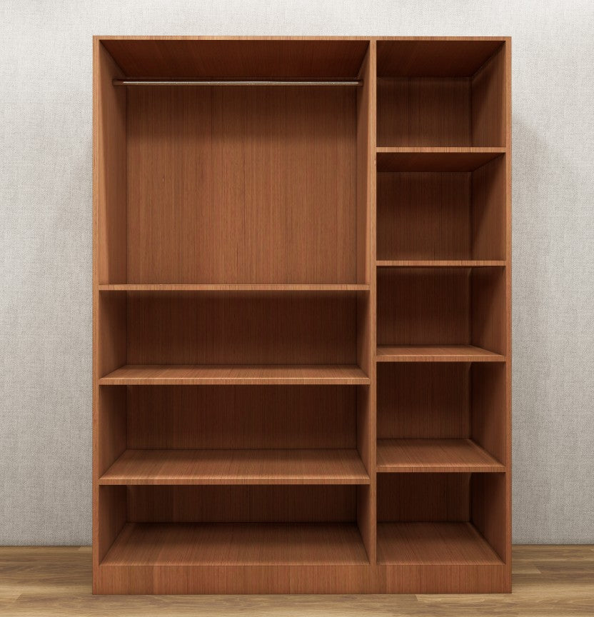 Burma Teak & Wool White Finish 3 Door Wardrobe – Elegant Storage with Open Shelves