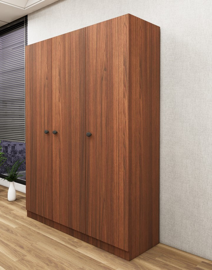 American Walnut Finish Wardrobe – Elegant Three Door Vertical Organizer