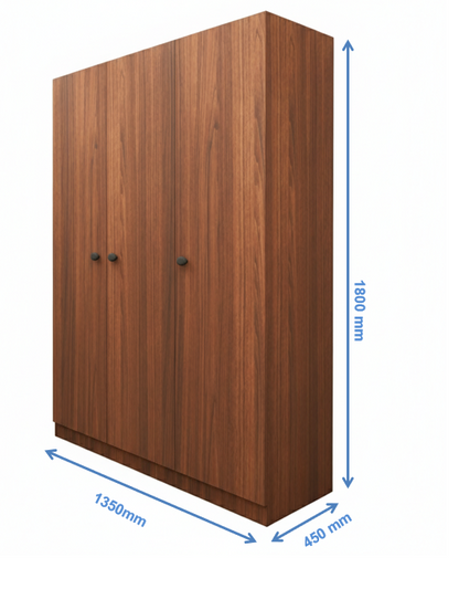 American Walnut Finish Wardrobe – Elegant Three Door Vertical Organizer