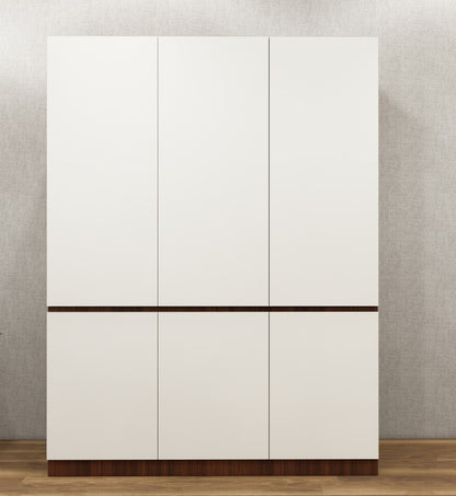 American Walnut & Wool White Finish – Minimalist Three Door Storage Solution