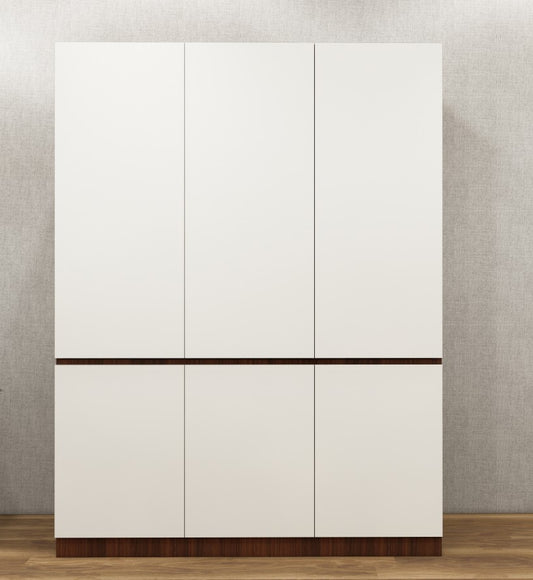 American Walnut & Wool White Finish – Minimalist Three Door Storage Solution