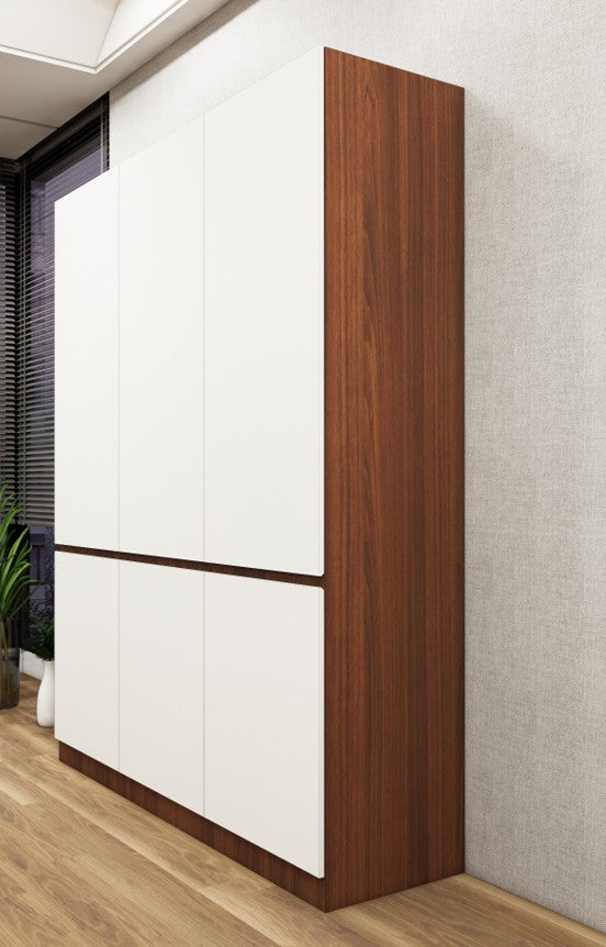 American Walnut & Wool White Finish – Minimalist Three Door Storage Solution