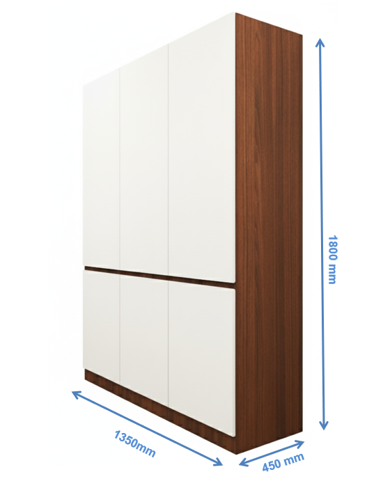 American Walnut & Wool White Finish – Minimalist Three Door Storage Solution