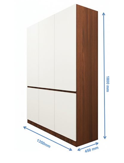 American Walnut & Wool White Finish – Minimalist Three Door Storage Solution