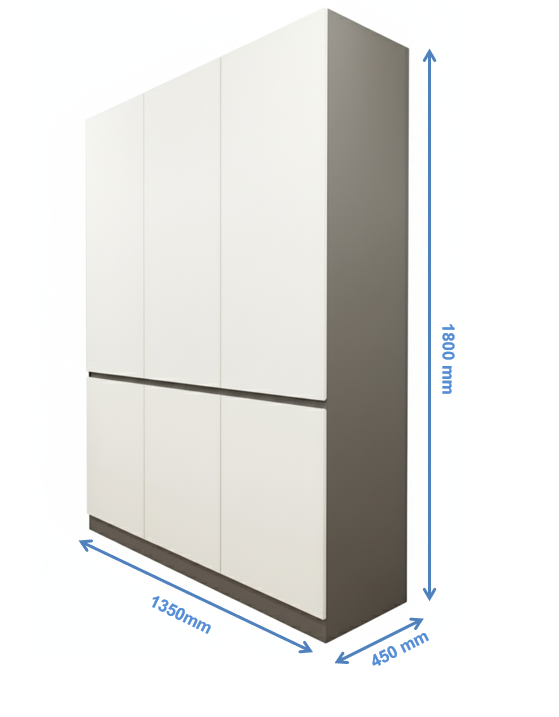 Wool White & Dust Finish – Minimalist Three Door Storage Solution