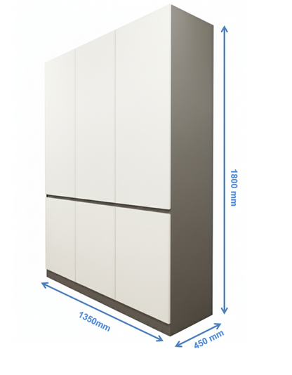 Wool White & Dust Finish – Minimalist Three Door Storage Solution