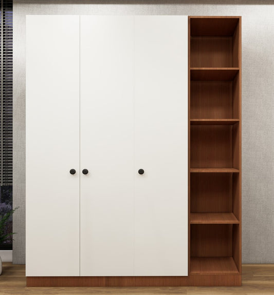 Burma Teak & Wool White Finish - Stylish 4 Door Unit with Side Open Shelves