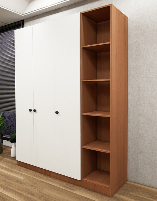 Burma Teak & Wool White Finish - Stylish 4 Door Unit with Side Open Shelves