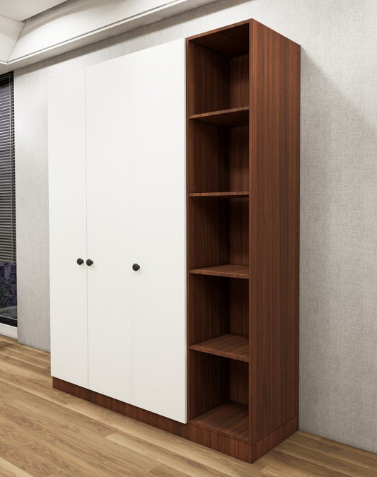 American Walnut & Wool White Finish - Stylish 4 Door Unit with Side Open Shelves