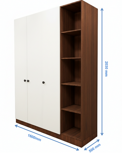 American Walnut & Wool White Finish - Stylish 4 Door Unit with Side Open Shelves
