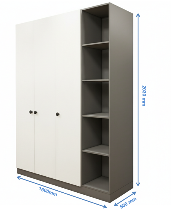 Dust & Wool White Finish - Stylish 4 Door Unit with Side Open Shelves