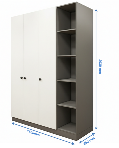 Dust & Wool White Finish - Stylish 4 Door Unit with Side Open Shelves