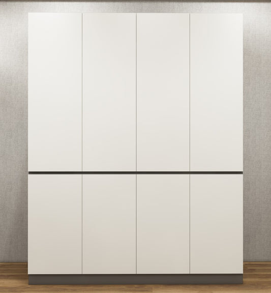 Modern Wool White & Dust Finish Four Door Wardrobe – Ample Shelving & Hanging Space