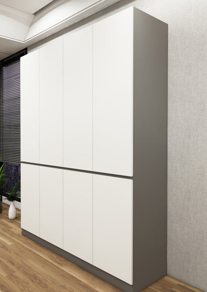 Modern Wool White & Dust Finish Four Door Wardrobe – Ample Shelving & Hanging Space