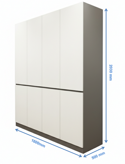 Modern Wool White & Dust Finish Four Door Wardrobe – Ample Shelving & Hanging Space