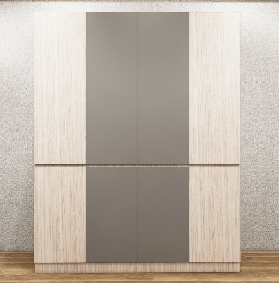 Modern Oak & Dust Finish Four Door Wardrobe – Ample Shelving & Hanging Space
