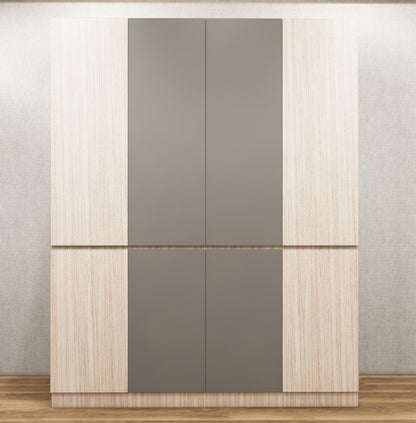 Modern Oak & Dust Finish Four Door Wardrobe – Ample Shelving & Hanging Space