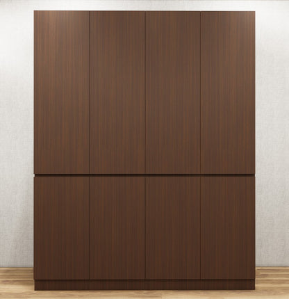 Modern Rich Walnut & Wool White Finish Four Door Wardrobe – Ample Shelving & Hanging Space