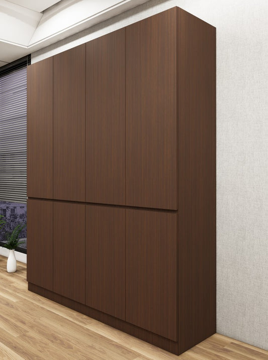 Modern Rich Walnut & Wool White Finish Four Door Wardrobe – Ample Shelving & Hanging Space