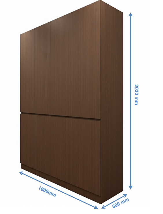 Modern Rich Walnut & Wool White Finish Four Door Wardrobe – Ample Shelving & Hanging Space