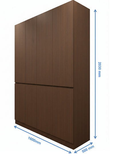 Modern Rich Walnut & Wool White Finish Four Door Wardrobe – Ample Shelving & Hanging Space