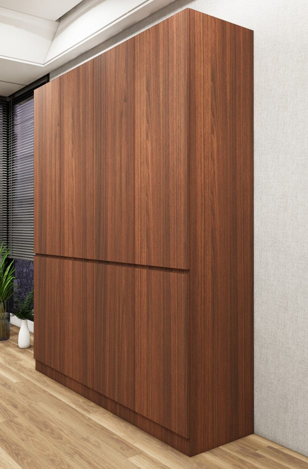 Modern American Walnut & Wool White Finish Four Door Wardrobe – Ample Shelving & Hanging Space