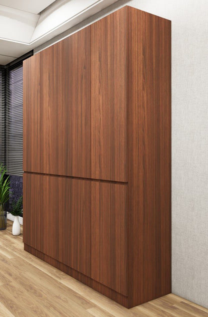 Modern American Walnut & Wool White Finish Four Door Wardrobe – Ample Shelving & Hanging Space