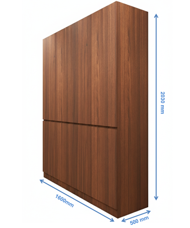 Modern American Walnut & Wool White Finish Four Door Wardrobe – Ample Shelving & Hanging Space