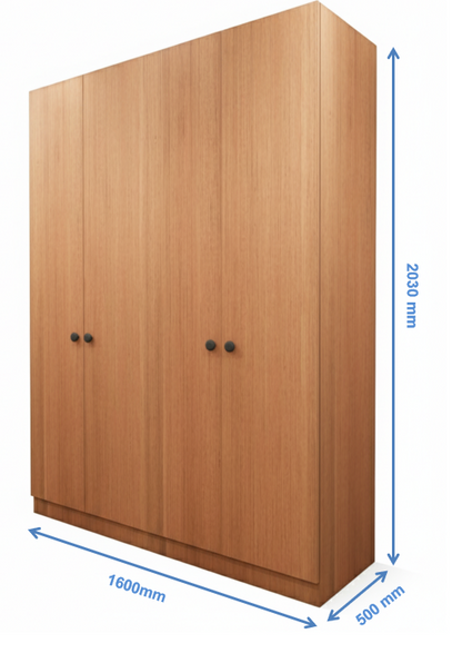 Burma Teak & Wool White Finish – 4 Door Wardrobe Spacious Organizer Design