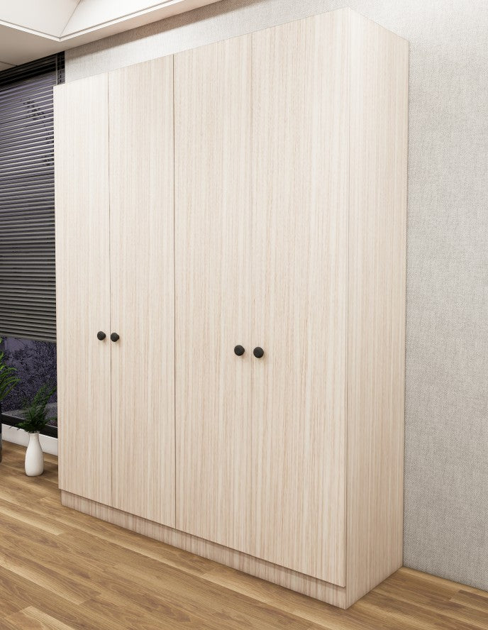 Modern Oak & Wool White Finish – 4 Door Wardrobe Spacious Organizer Design