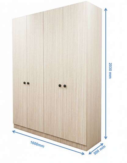 Modern Oak & Wool White Finish – 4 Door Wardrobe Spacious Organizer Design