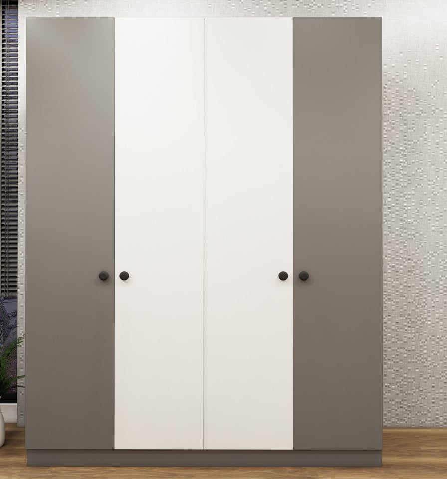 Four Door Dust & Wool White Finish Wardrobe - Elegant Dual-Tone Four Door Storage