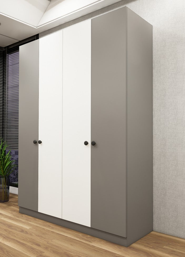 Four Door Dust & Wool White Finish Wardrobe - Elegant Dual-Tone Four Door Storage